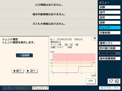 アナログ感知器のトレンド履歴機能